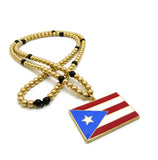 Polished Flag Pendant with 6mm 30" CCB Bead Necklace in Gold-Tone, Puerto Rico