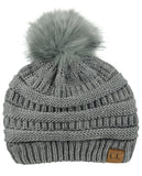 NYFASHION101 Soft Stretch Cable Knit Faux Fur Pom Pom Beanie Hat