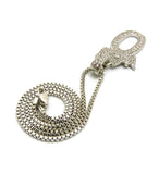 Stone Stud Tilted Crown Number Pendant with 2mm 24" Box Chain Necklace, 0, Silver-Tone