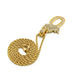 Stone Stud Tilted Crown Number Pendant with 3mm 18" Rope Chain Necklace, 0, Gold-Tone