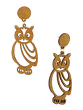 Women's Wooden Owl Cut Out Pierced Dangle Earrings
