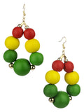 Women's Wooden Ball Bead Hoop Dangle Pierced Earrings, Mix