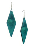 Women's Wooden Elongated Diamond Shape Dangle Pierced Earrings