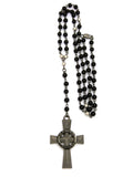 Veriteas Aequitas Cross Pendant w/ 6mm 30" Black Glass Stone Bead Necklace, Hematite-Tone - Multiple Options
