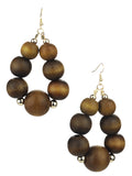 Women's Wooden Ball Bead Hoop Dangle Pierced Earrings