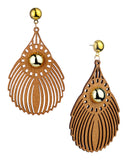 Women's Gold-Tone Round Stud Wood Dangle Pierced Earrings
