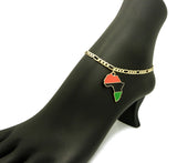 Women's Pan Africa Continent Charm 3.5mm 10" Figaro Chain Ankle Bracelet Anklet, Gold-Tone