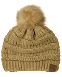 NYFASHION101 Soft Stretch Cable Knit Faux Fur Pom Pom Beanie Hat