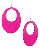 Women's Large Oval Flat Wood Dangle Pierced Earrings