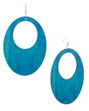 Women's Large Oval Flat Wood Dangle Pierced Earrings