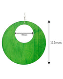 Women's Large Round Flat Wood Dangle Pierced Earrings