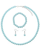 Women's 7mm Simulated Pearl Necklace with Stretch Bracelet and Ball Earrings
