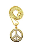Stone Stud Hollowed Peace Symbol Pendant w/ Chain Necklace