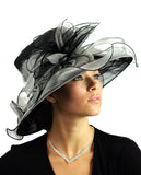 NYFASHION101 Kentucky Derby Organza Sinamay Dress Hat w/ Ruffle Flower