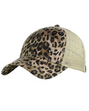 C.C Leopard Print Faux Suede Front Panel Mesh Back Precurved Baseball Cap Hat