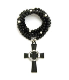 Veritas Aequitas Cross Pendant with 6mm 30" Stone Bead Rosary Necklace
