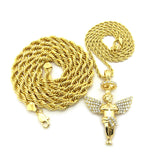 Pendant with 3mm 24" Rope Chain and 6mm 30" Rope Chain Necklace in Gold-Tone