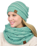 C.C Unisex Soft Stretch Chunky Cable Knit Beanie and Infinity Loop Scarf Set