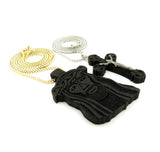 Jesus Face and Crucifix Black Wood Pendant w/ 2mm 24" & 30" Box Chain Neckaces
