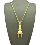Polished Stud Power Plug Pendant with Chain Necklace