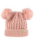 C.C Kids' Children's Cable Knit Double Ear Pom Cuffed Beanie Cap Hat