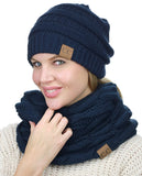 C.C Unisex Soft Stretch Chunky Cable Knit Beanie and Infinity Loop Scarf Set