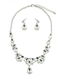 Hanging Teardrop Clear Stone Necklace and Dangling Earrings Set in Silver-Tone