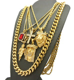 Hip-Hop Jewelry 5 Piece Pendant Set w/ Various Chain Necklaces in Gold-Tone