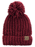 C.C Women's Chenille Soft Stretchy Pom Cuffed Knit Beanie Cap Hat