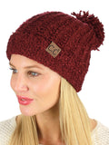 C.C Women's Chenille Soft Stretchy Pom Cuffed Knit Beanie Cap Hat