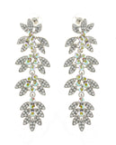 Women's Rhinestone Studded Leaf Dangling Clear Stone Vine Earrings in Silver-Tone