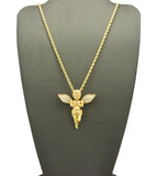 Stone Stud Extended Wing Praying Angel Pendant w/ Chain Necklace