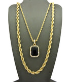 Colored Gemstone Pendant with 3mm 24" Rope Chain and 6mm 30" Rope Chain Necklace in Gold-Tone