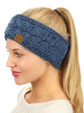 C.C Soft Stretch Winter Warm Cable Knit Fuzzy Lined Ear Warmer Headband