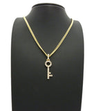 Stone Stud Lever Lock Key Micro Pendant w/3mm 24" Cuban Chain Necklace