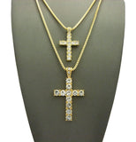 Stone Stud Single Row Cross Pendant Set w/Box Chain Necklaces