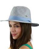 C.C Women's Raffia Straw Weaved Panama Sun Hat with Ribbon Trim