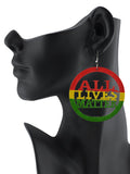 Women's Rasta Slogan All Lives Matter Wood Encircled Dangle Pierced Earrings