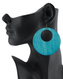 Women's Large Round Flat Wood Dangle Pierced Earrings