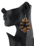 Women's Wooden Ball Bead Hoop Dangle Pierced Earrings