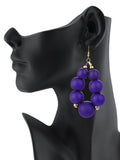 Women's Wooden Ball Bead Hoop Dangle Pierced Earrings, Color