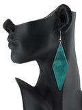 Women's Wooden Elongated Diamond Shape Dangle Pierced Earrings