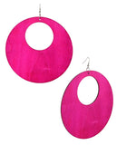 Women's Large Round Flat Wood Dangle Pierced Earrings