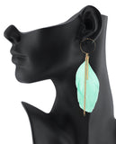 Women's Bohemian Feather Bar Link Chain Dangle Pierced Earrings