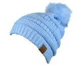 NYFASHION101 Soft Stretch Cable Knit Faux Fur Pom Pom Beanie Hat