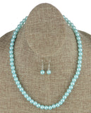 Women's 7mm Simulated Pearl Necklace with Stretch Bracelet and Ball Earrings