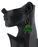 Women's Exquisite African Ebony Model Dangle Pierced Earrings, Corset Dress