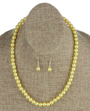 Women's 7mm Simulated Pearl Necklace with Stretch Bracelet and Ball Earrings