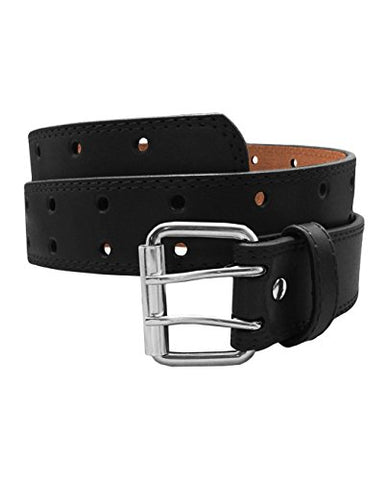 EURO Womens Thick Wide 2 Hole Leather Belt, Black