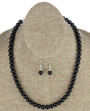 Women's 7mm Simulated Pearl Necklace with Stretch Bracelet and Ball Earrings